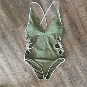 Aerie Olive One Piece with White Trim